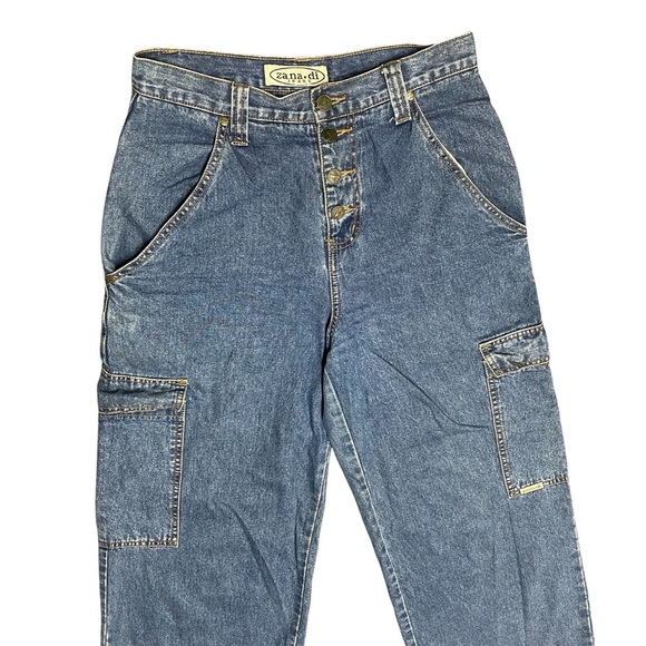 VTG Y2K Zana Di Women’s 5 Button Fly High Rise Wide Leg Cargo Jean Flap Pockets - Picture 2 of 12